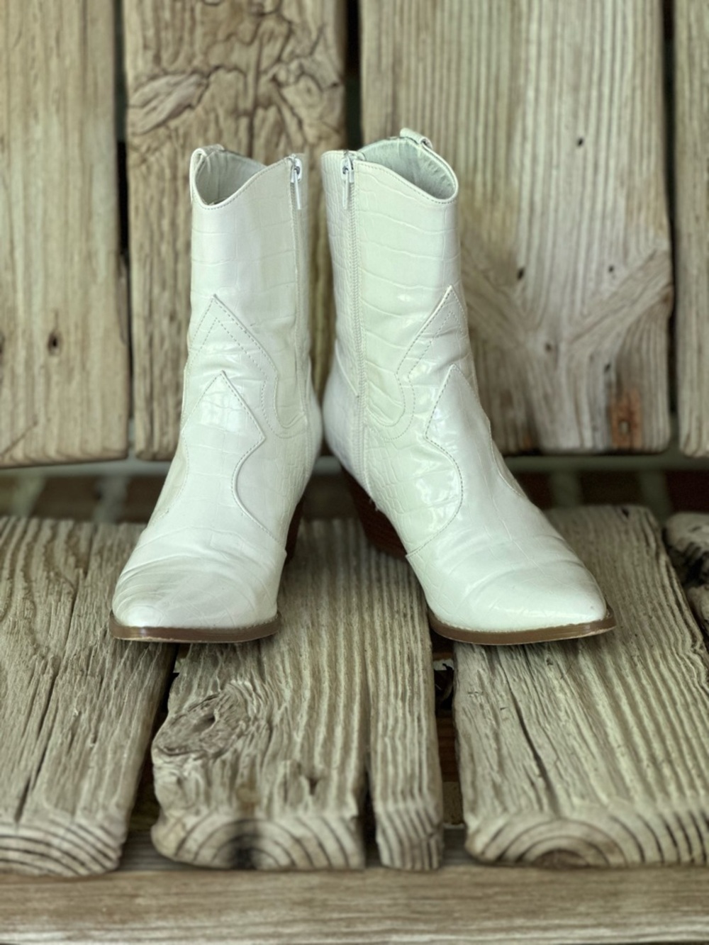 Coconuts by Matisse White Croc-Embossed Western Ankle Boots